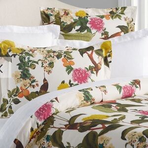 Pottery Barn Floral Duvet Cover Pink Yellow White Lotus King Organic Cotton